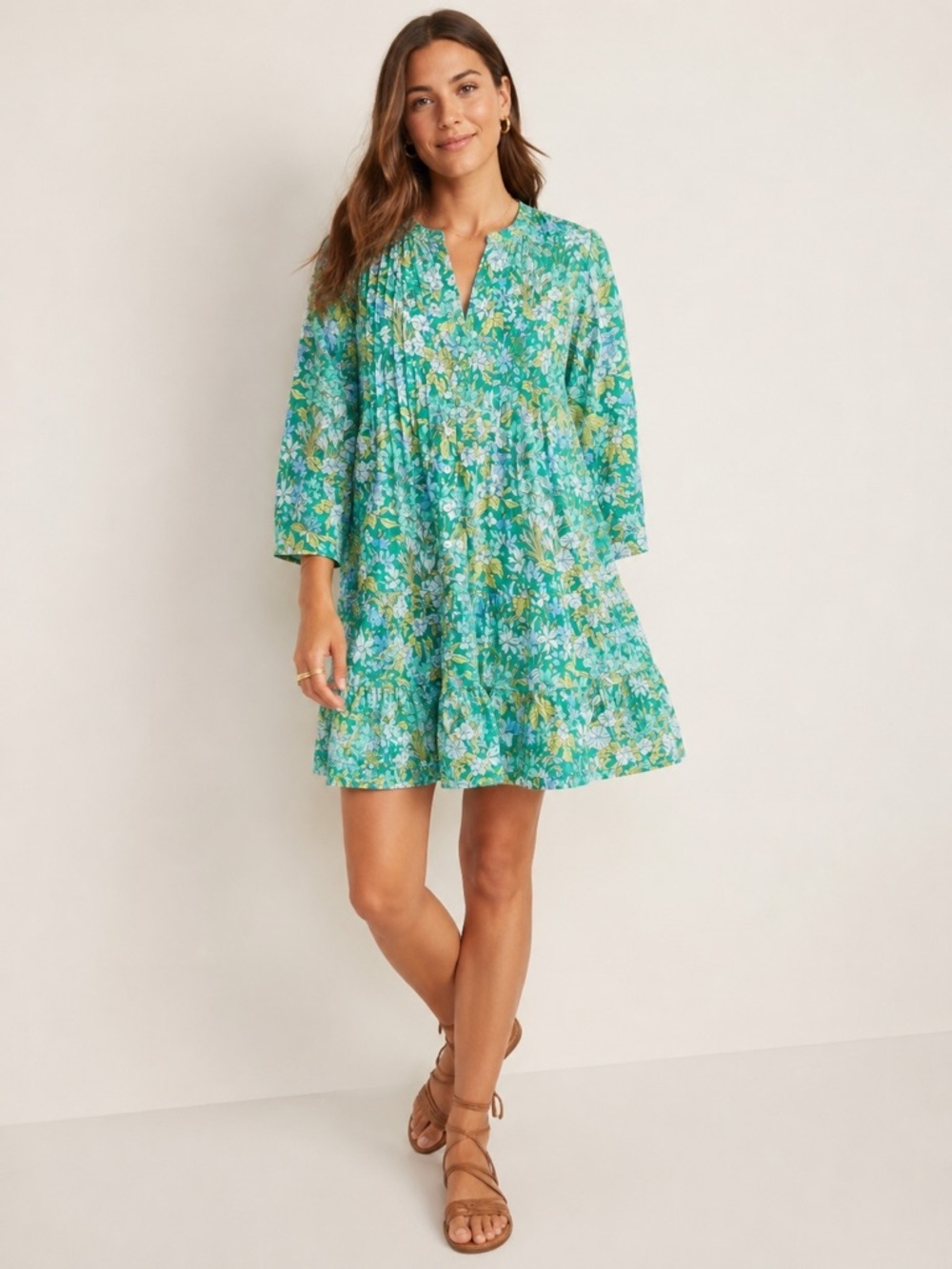J.Crew Button-Front Cotton Voile Cover-Up Dress in Aqua Blooms Size M